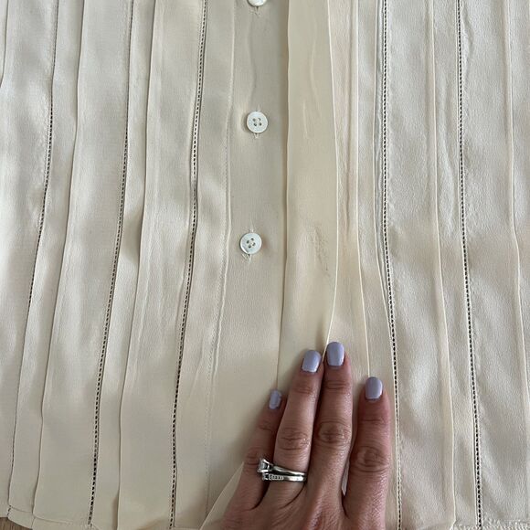 Vintage Silk Dana Buchman Top Size 12 Cream Pleated Long Sleeve Button Down - Picture 4 of 11